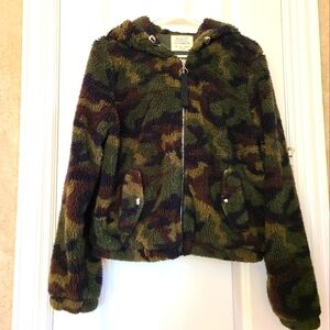Ashley by 26 Outerwear Camouflage Hooded Teddy Jacket